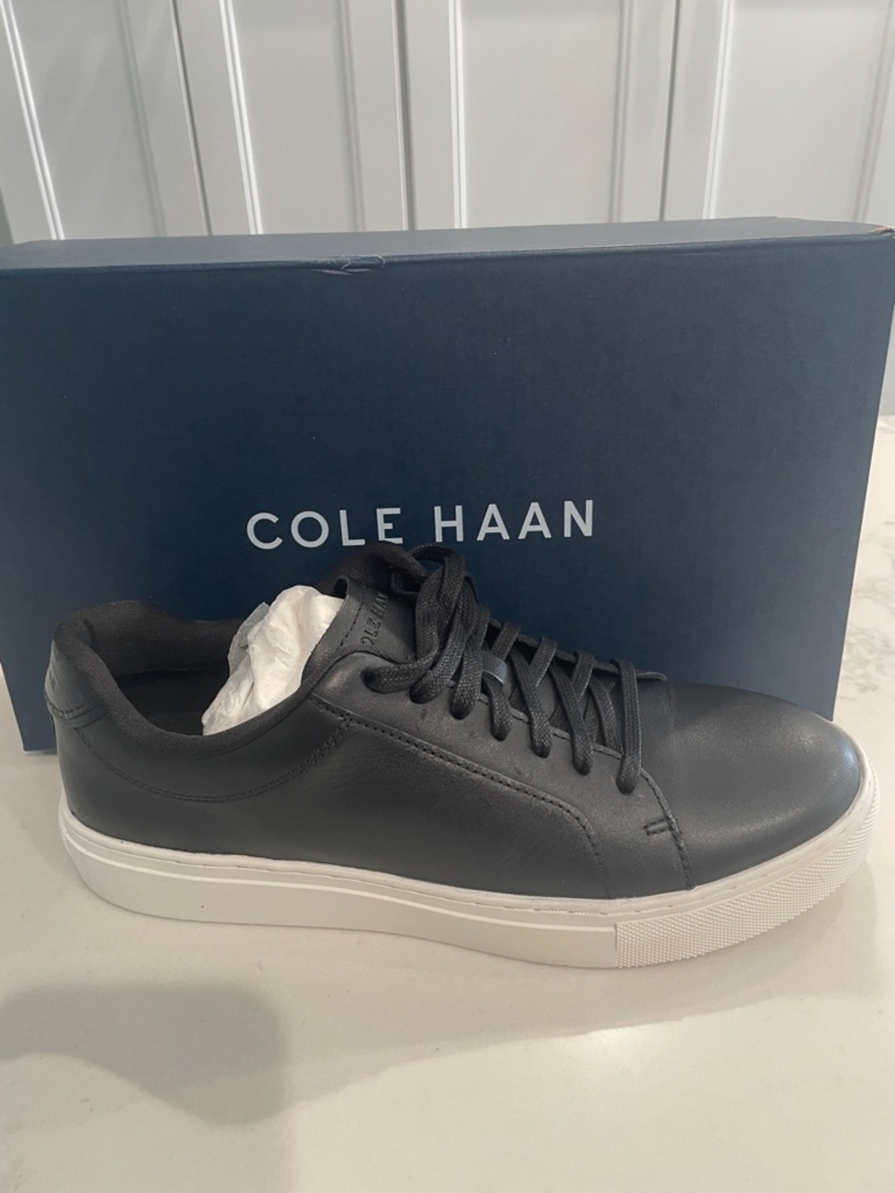 Cole Haan Black Leather Low-Profile Sneaker with White Sole